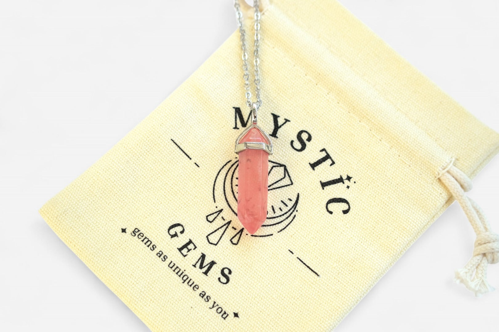 Cherry Quartz Hexagonal Natural Dyed Gemstone Pendant Necklace 50cm with Pouch - Mystic Gems