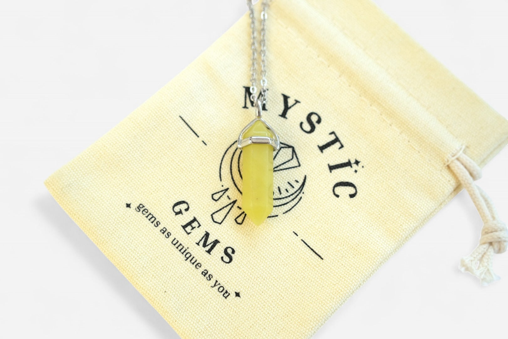 Yellow Jade Hexagonal Natural Dyed Gemstone Pendant Necklace 50cm with Pouch - Mystic Gems