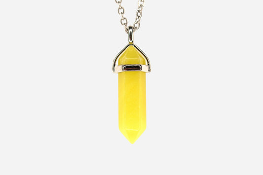 Yellow Jade Hexagonal Natural Dyed Gemstone Pendant Necklace 50cm with Pouch - Mystic Gems