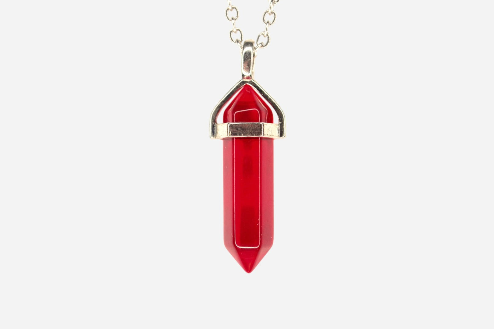 Red Hexagonal Glass Pendant Necklace 50cm with Pouch - Mystic Gems