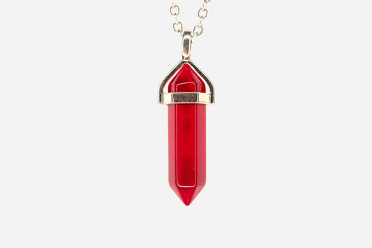 Red Hexagonal Glass Pendant Necklace 50cm with Pouch - Mystic Gems
