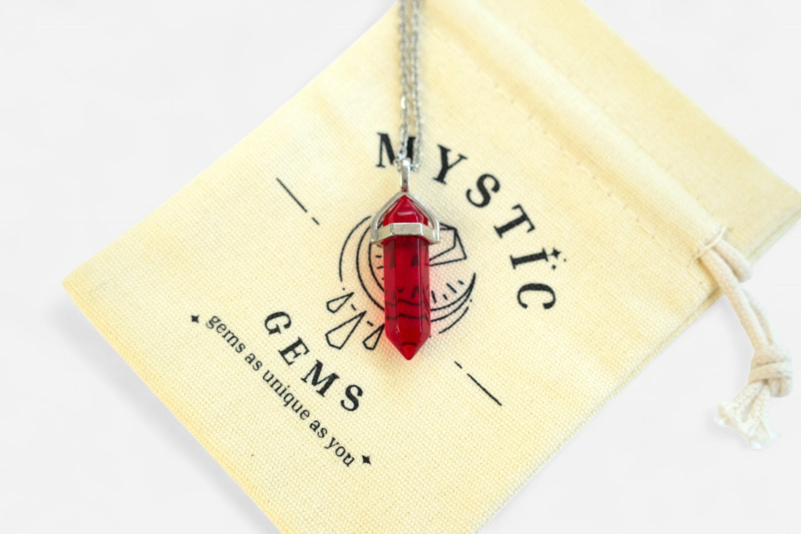 Red Hexagonal Glass Pendant Necklace 50cm with Pouch - Mystic Gems