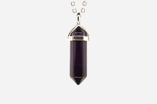 Purple Hexagonal Glass Pendant Necklace 50cm with Pouch - Mystic Gems