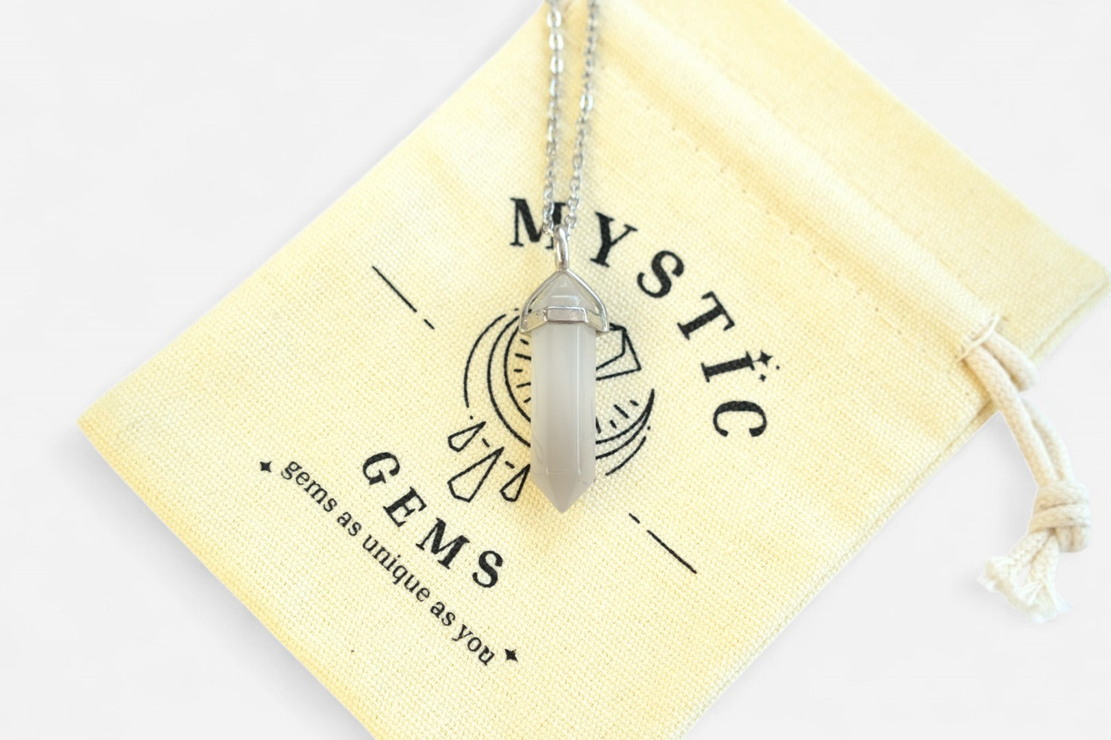 Grey Agate Hexagonal Natural Gemstone Pendant Necklace 50cm with Pouch - Mystic Gems