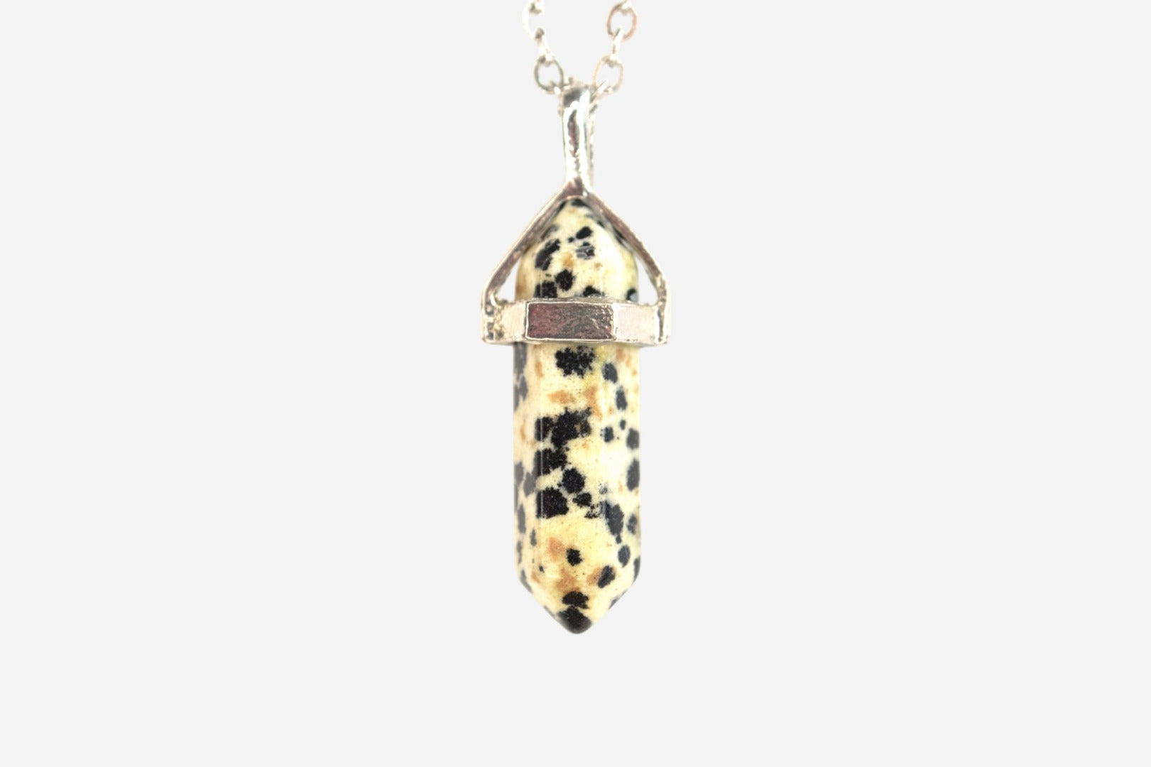 Dalmatian Jasper Hexagonal Natural Gemstone Pendant Necklace 50cm with Pouch - Mystic Gems