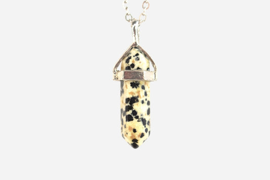 Dalmatian Jasper Hexagonal Natural Gemstone Pendant Necklace 50cm with Pouch - Mystic Gems
