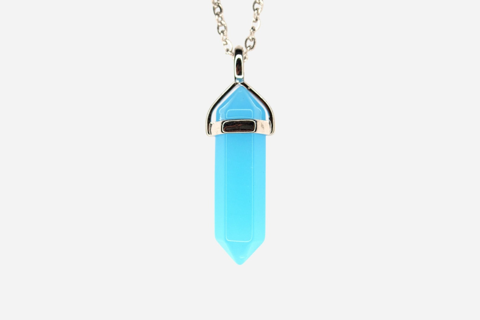 Blue Jade Hexagonal Natural Dyed Gemstone Pendant Necklace 50cm with Pouch - Mystic Gems