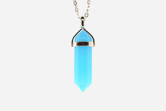 Blue Jade Hexagonal Natural Dyed Gemstone Pendant Necklace 50cm with Pouch - Mystic Gems