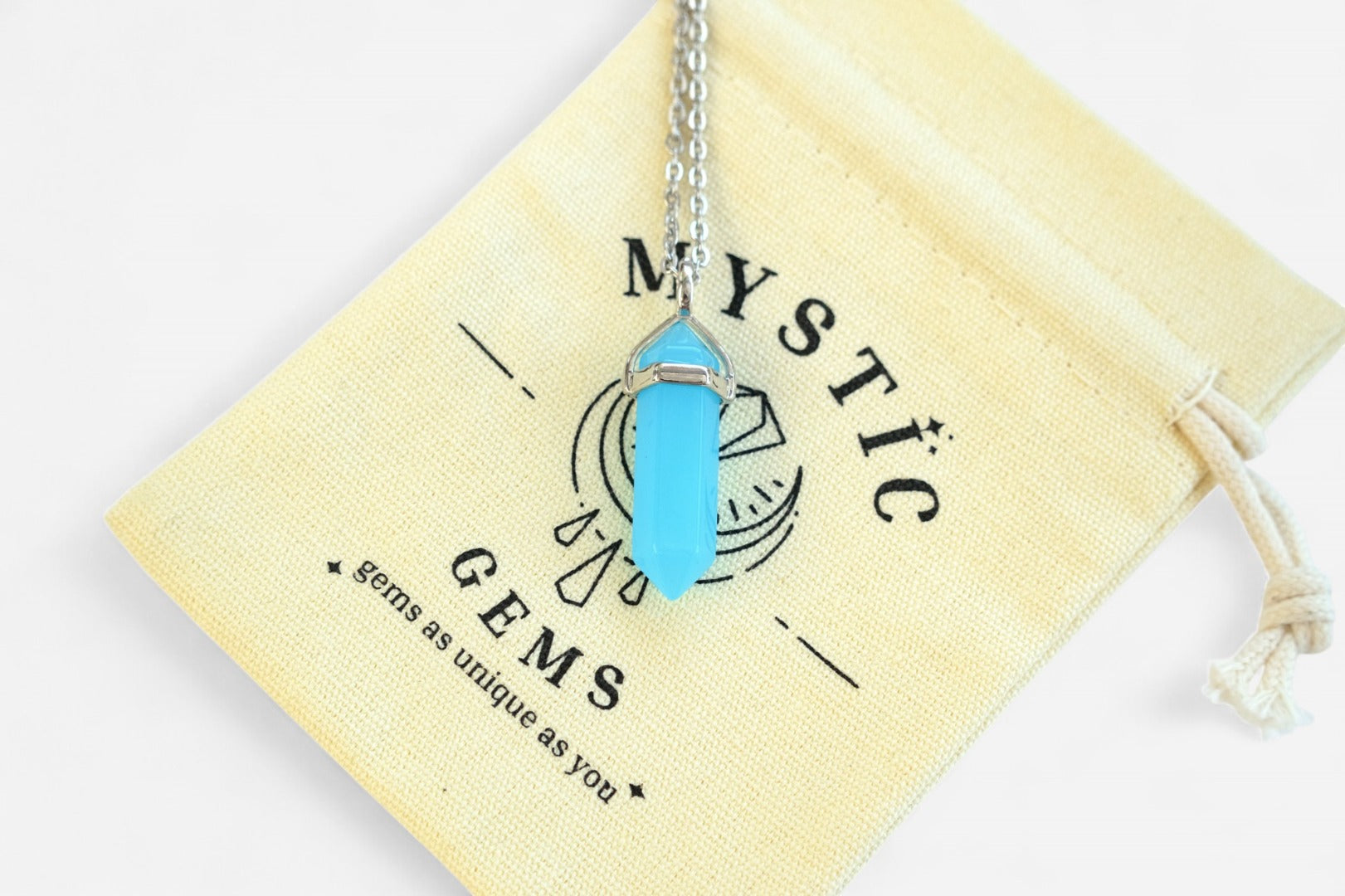 Blue Jade Hexagonal Natural Dyed Gemstone Pendant Necklace 50cm with Pouch - Mystic Gems