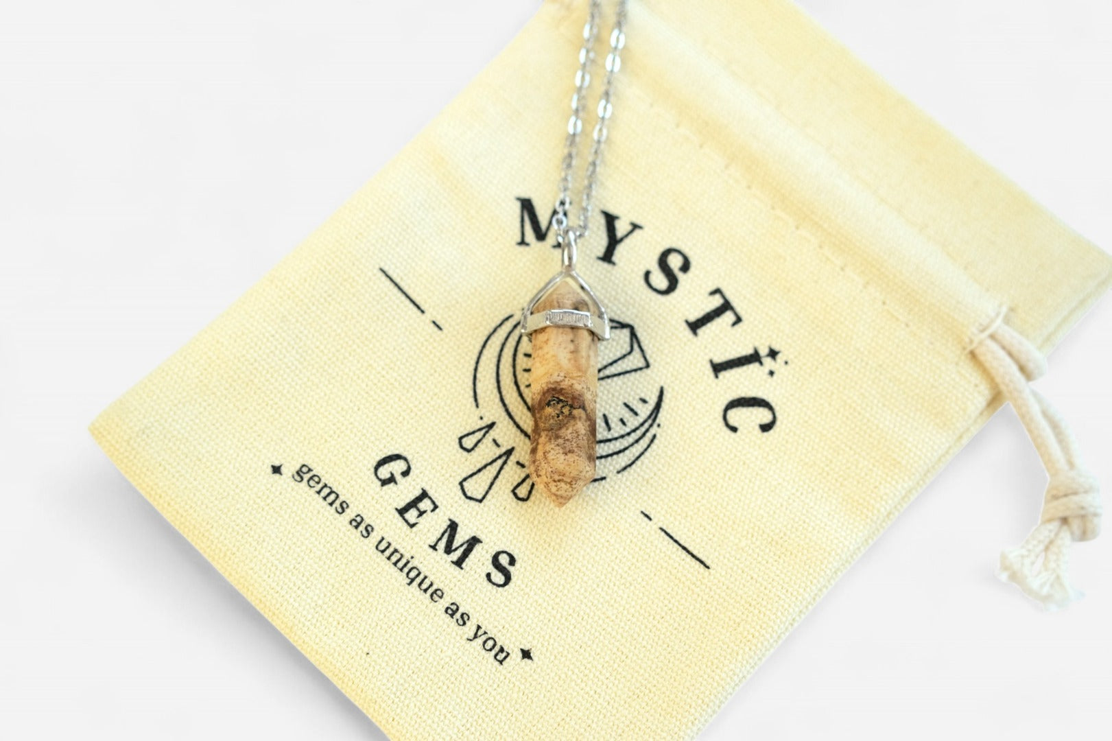 Picture Jasper Hexagonal Natural Gemstone Pendant Necklace 50cm with Pouch - Mystic Gems