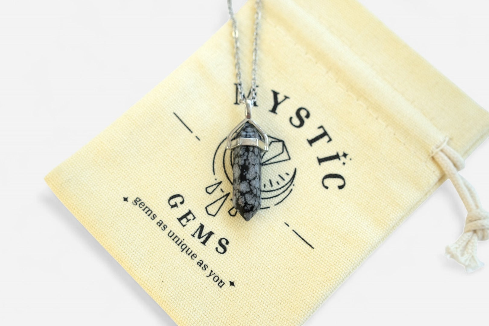 Snowflake Obsidian Hexagonal Natural Gemstone Pendant Necklace 50cm with Pouch - Mystic Gems