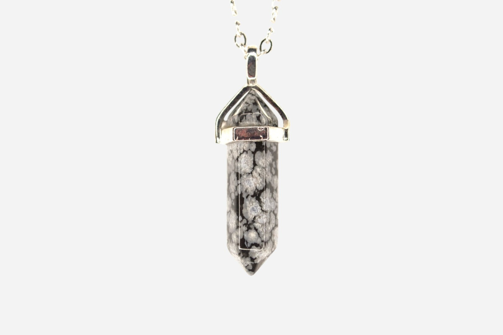 Snowflake Obsidian Hexagonal Natural Gemstone Pendant Necklace 50cm with Pouch - Mystic Gems