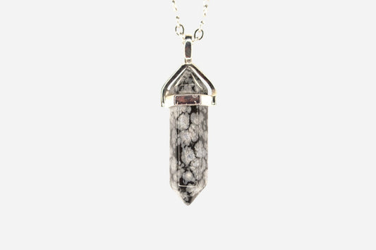 Snowflake Obsidian Hexagonal Natural Gemstone Pendant Necklace 50cm with Pouch - Mystic Gems