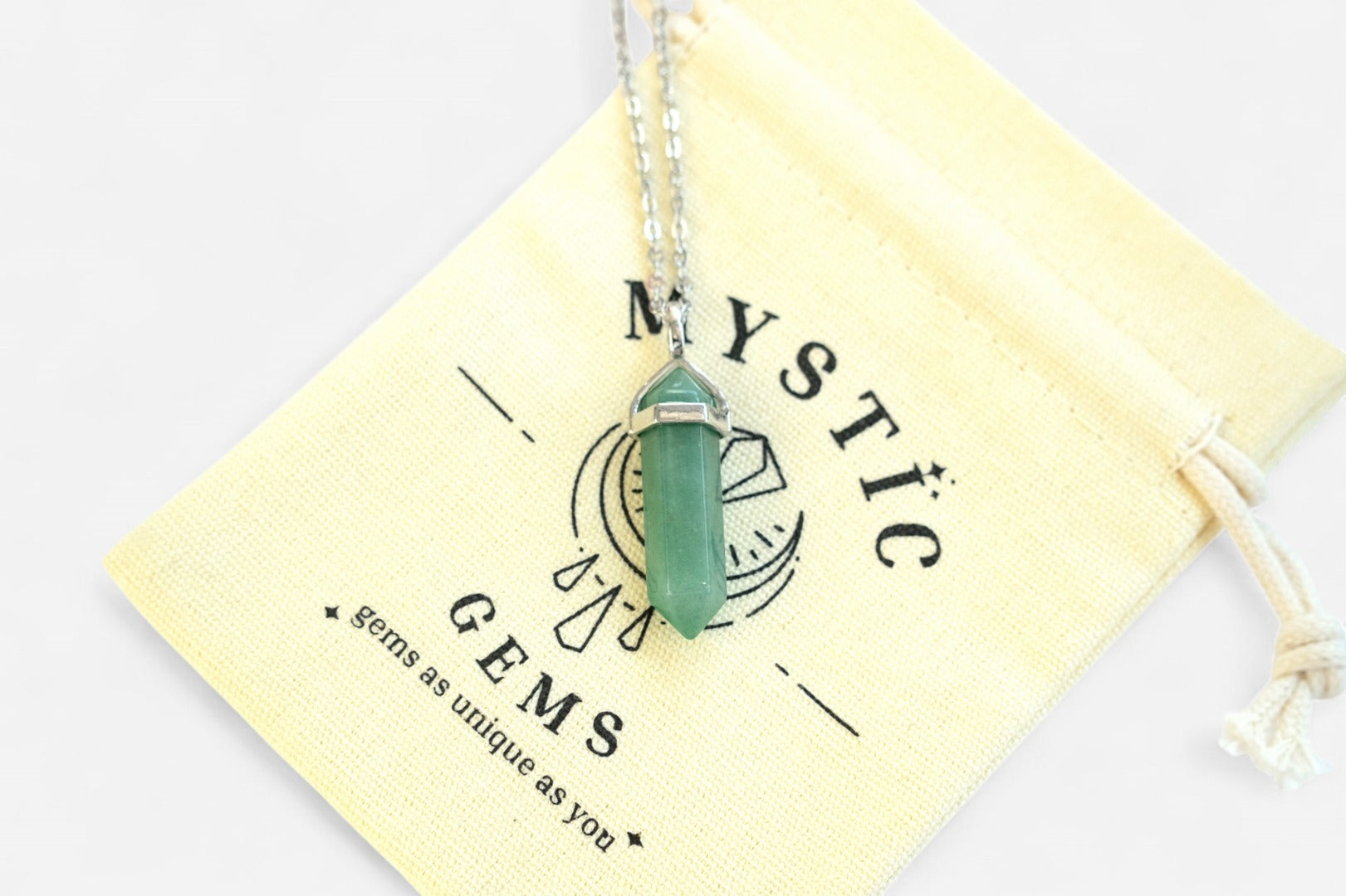 Green Aventurine Hexagonal Natural Gemstone Pendant Necklace 50cm with Pouch - Mystic Gems