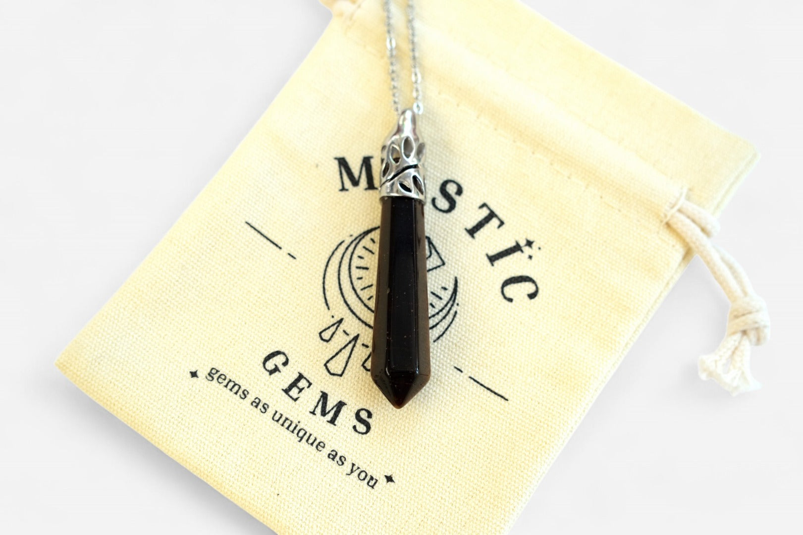 Tiger Eye Long Hexagonal Natural Gemstone Pendant Necklace 50cm with Pouch - Mystic Gems