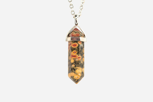 Leopard Skin Jasper Hexagonal Natural Gemstone Pendant Necklace 50cm with Pouch - Mystic Gems