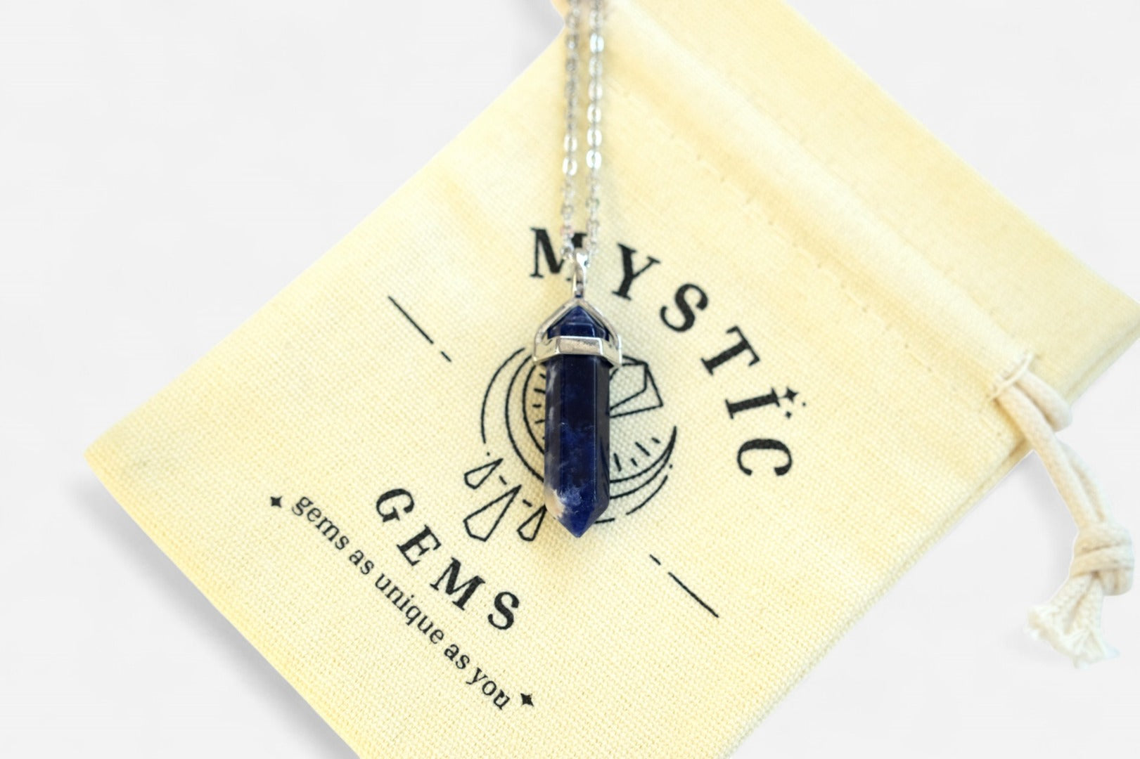 Sodalite Hexagonal Natural Gemstone Pendant Necklace 50cm with Pouch - Mystic Gems