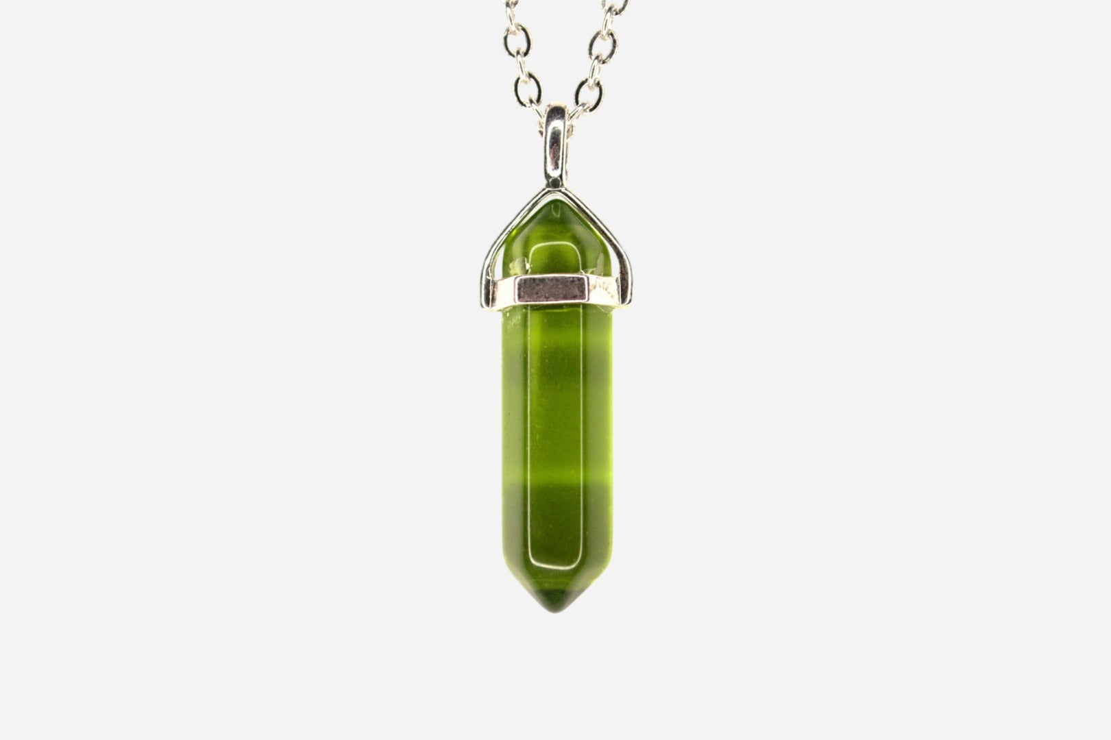 Green Hexagonal Glass Pendant Necklace 50cm with Pouch - Mystic Gems