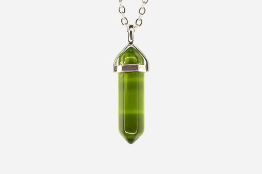 Green Hexagonal Glass Pendant Necklace 50cm with Pouch - Mystic Gems
