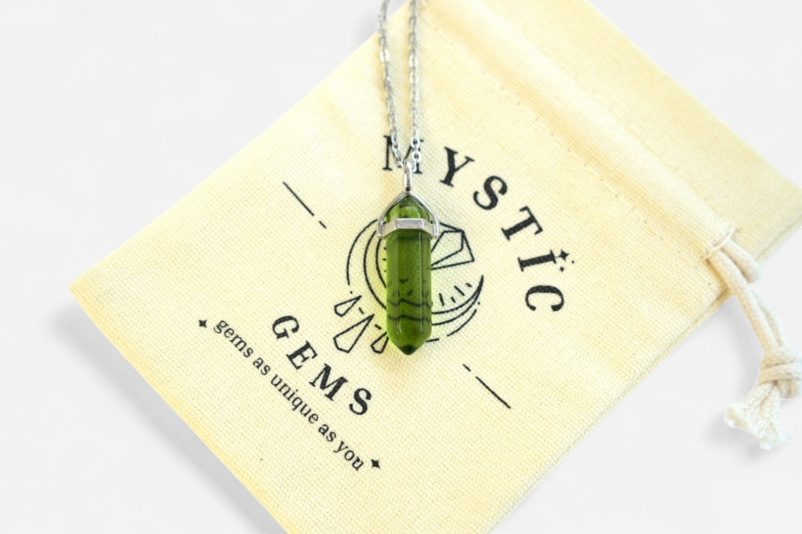 Green Hexagonal Glass Pendant Necklace 50cm with Pouch - Mystic Gems
