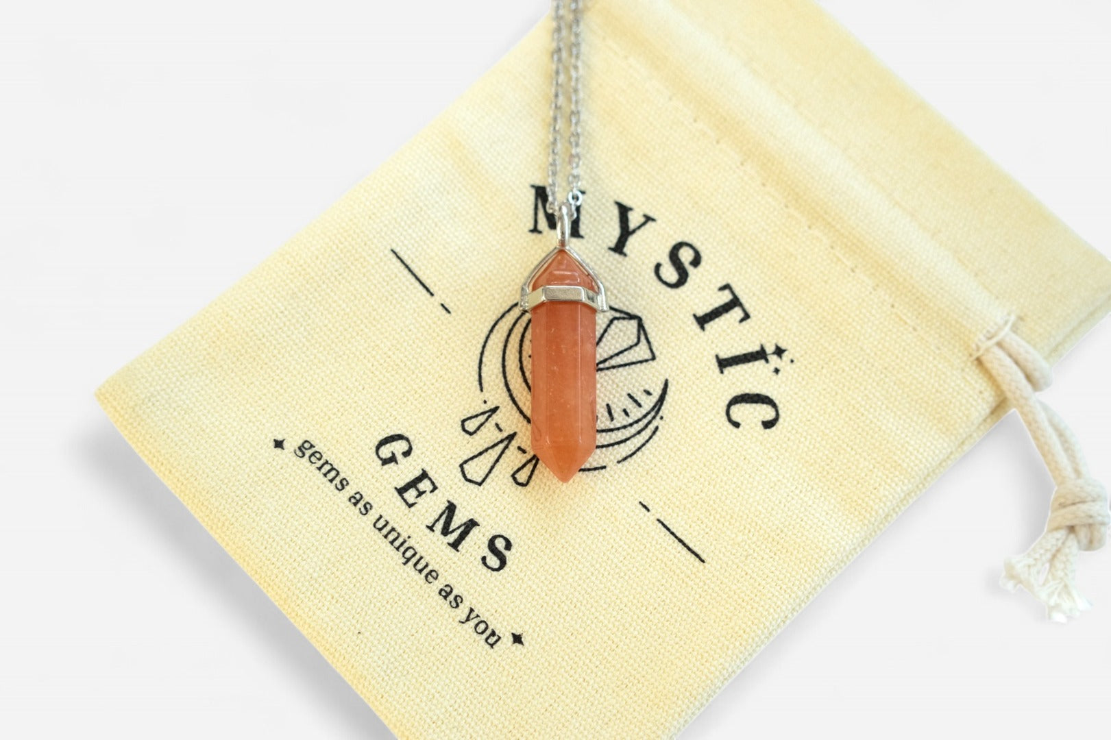 Red Aventurine Hexagonal Natural Gemstone Pendant Necklace 50cm with Pouch - Mystic Gems