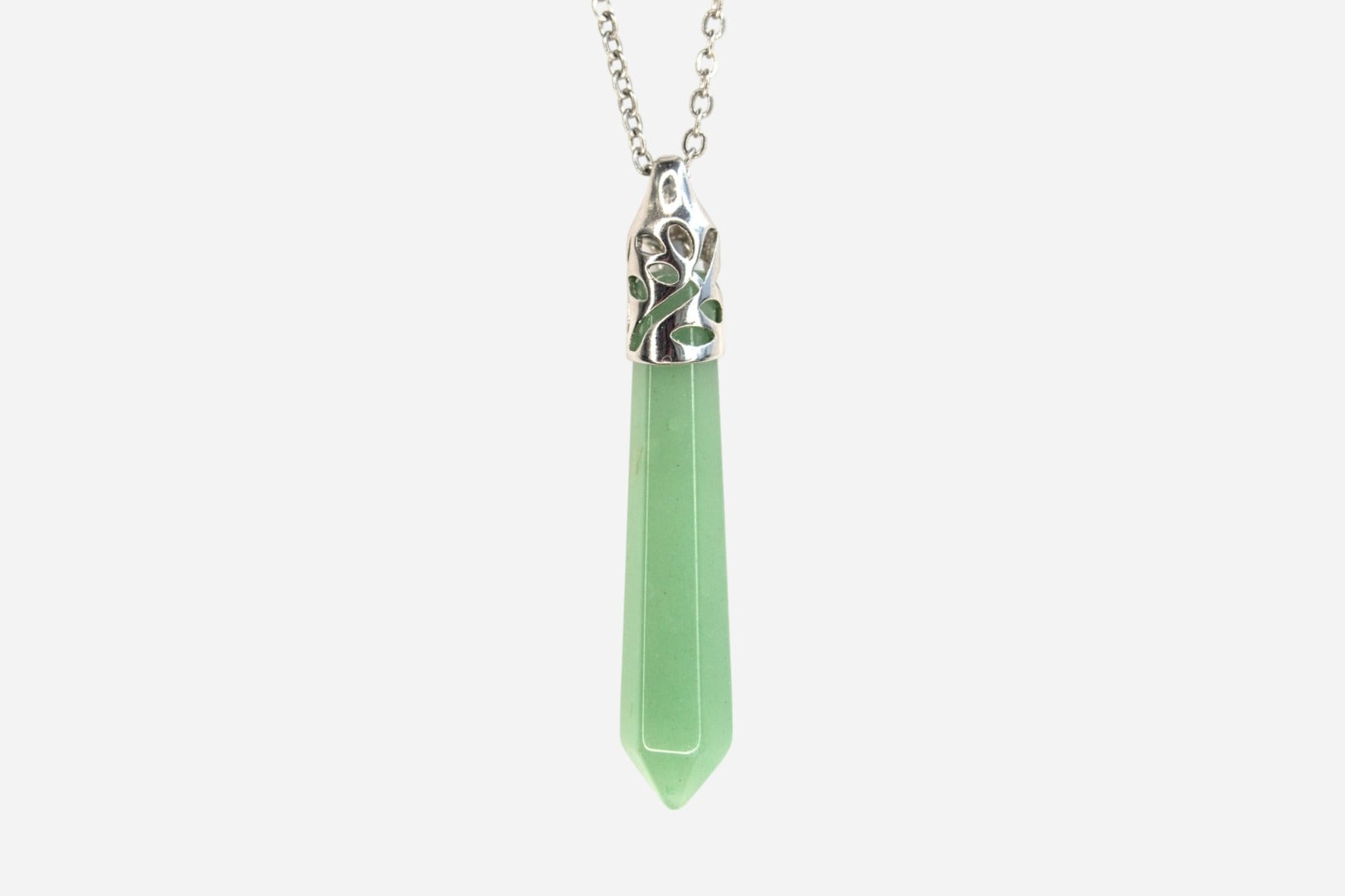 Green Aventurine Long Hexagonal Natural Gemstone Pendant Necklace 50cm with Pouch - Mystic Gems