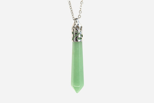 Green Aventurine Long Hexagonal Natural Gemstone Pendant Necklace 50cm with Pouch - Mystic Gems