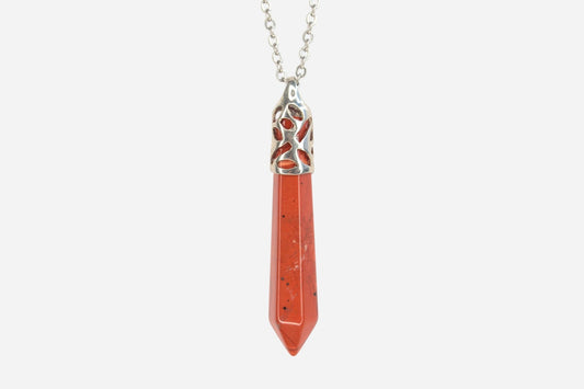 Red Jasper Long Hexagonal Natural Gemstone Pendant Necklace 50cm with Pouch - Mystic Gems