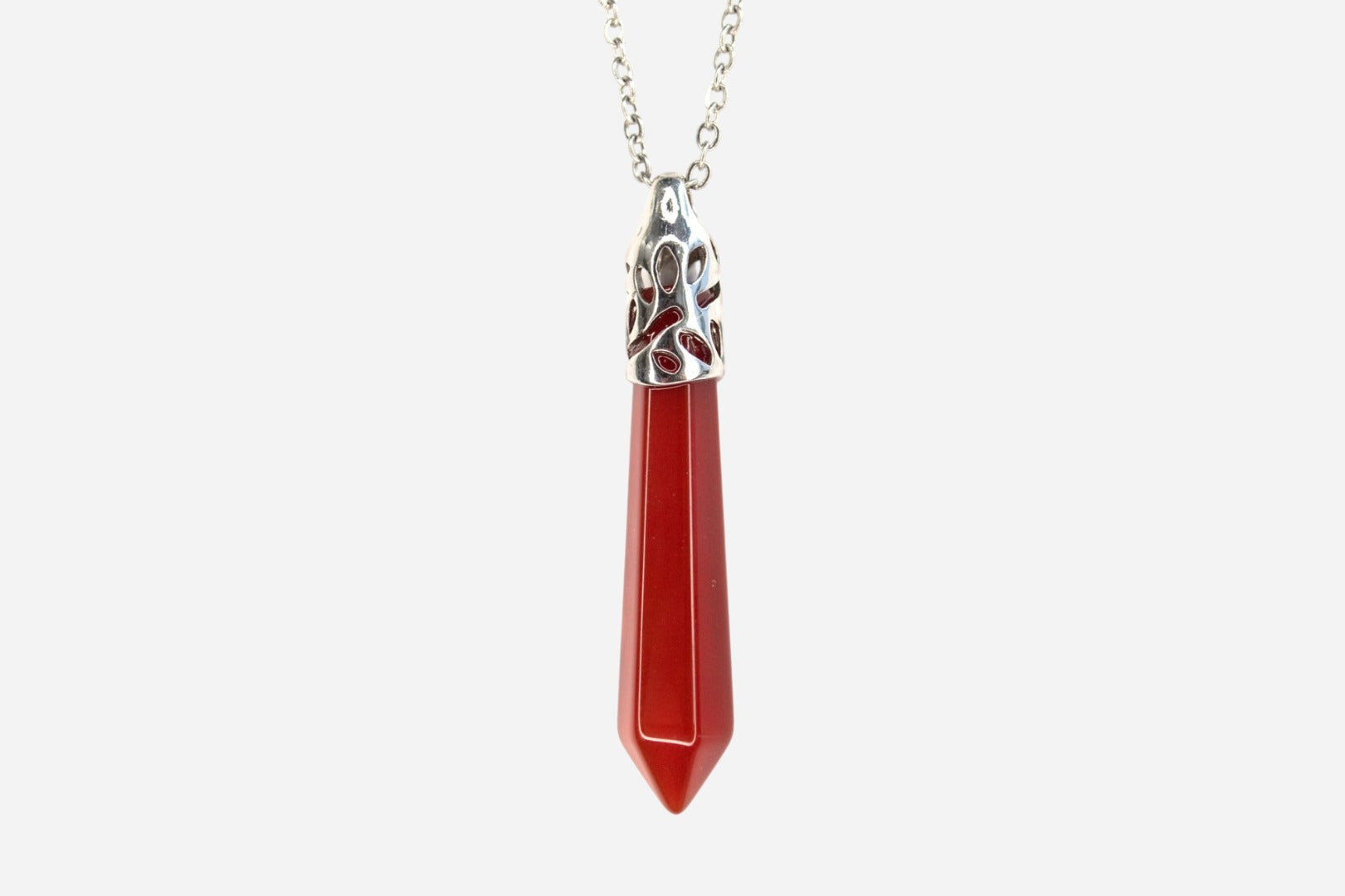 Red Agate Long Hexagonal Natural Gemstone Pendant Necklace 50cm with Pouch - Mystic Gems