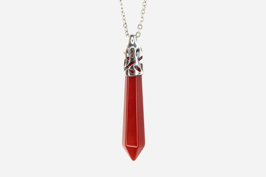 Red Agate Long Hexagonal Natural Gemstone Pendant Necklace 50cm with Pouch - Mystic Gems