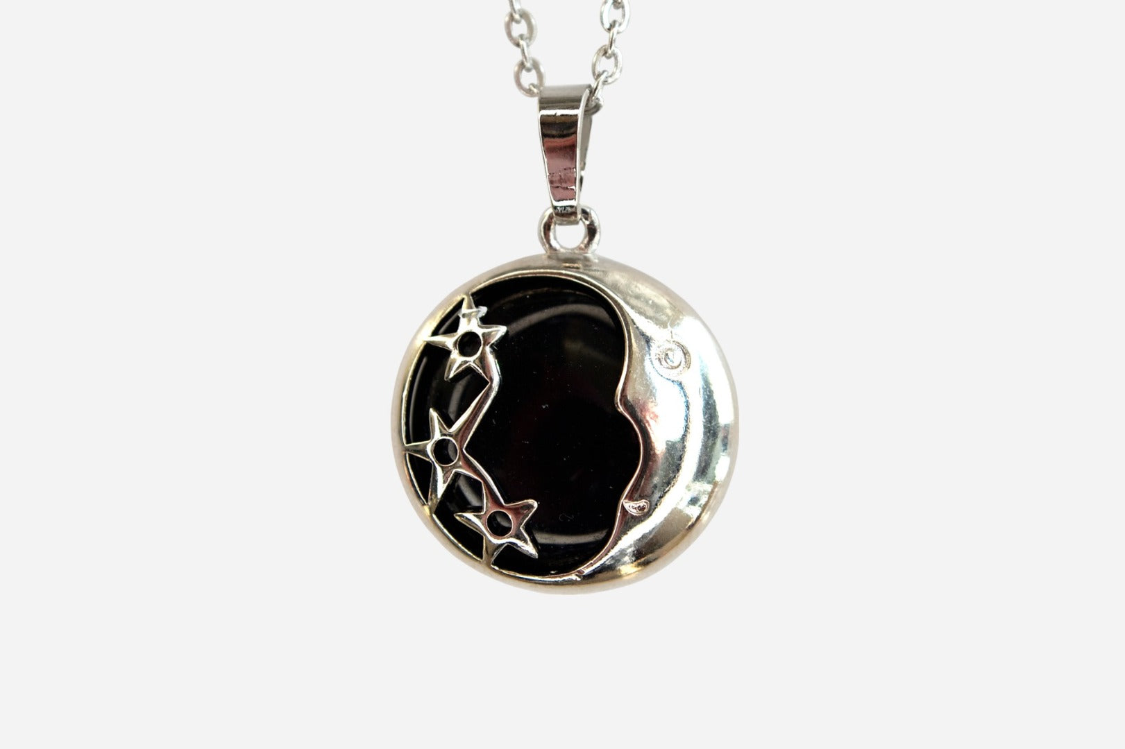 Black Onyx Moon Natural Gemstone Pendant Necklace 50cm with Pouch - Mystic Gems