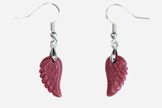 Rhodonite Small Angel Wing Natural Gemstone Earrings with Pouch - Mystic Gems