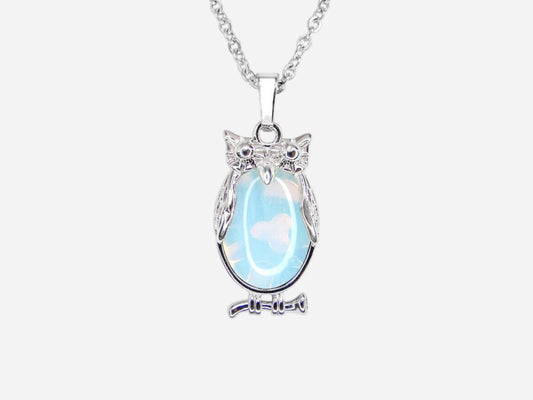 Opalite Owl Manmade Gemstone Pendant Necklace 50cm with Pouch - Mystic Gems