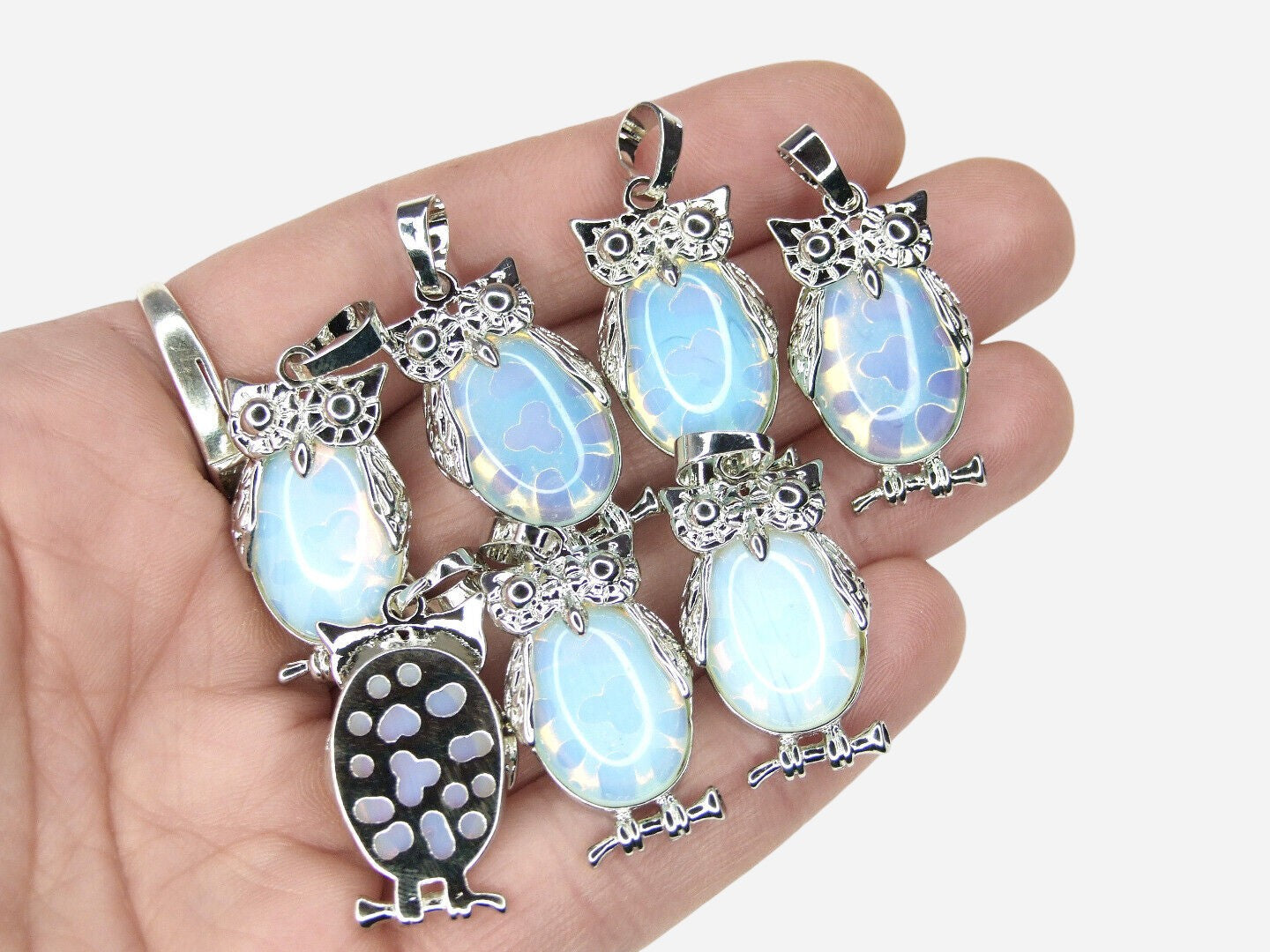 Opalite Owl Manmade Gemstone Pendant Necklace 50cm with Pouch - Mystic Gems