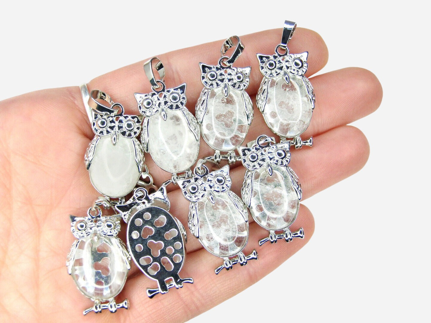 Clear Quartz Owl Natural Gemstone Pendant Necklace 50cm with Pouch - Mystic Gems