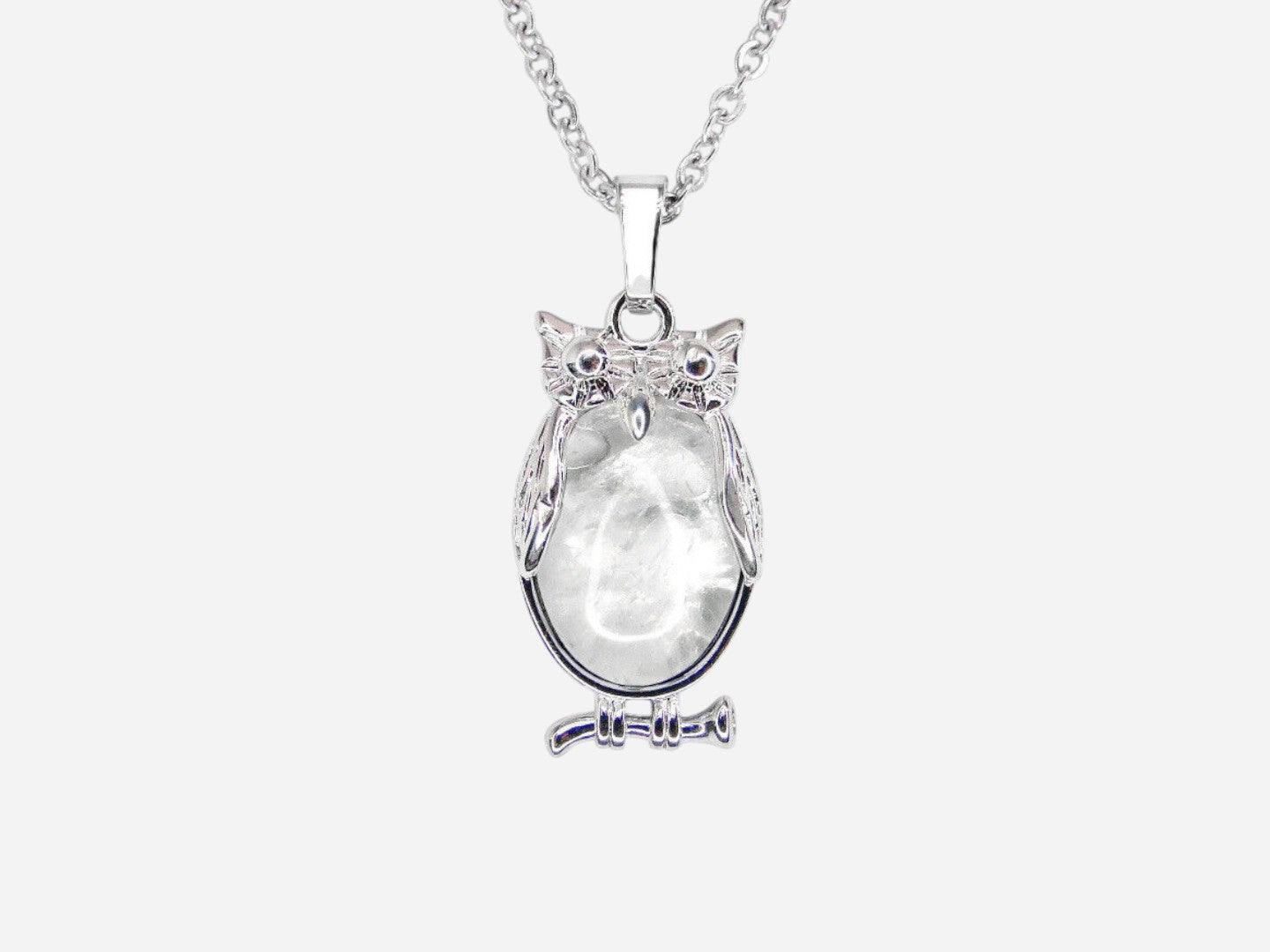 Clear Quartz Owl Natural Gemstone Pendant Necklace 50cm with Pouch - Mystic Gems
