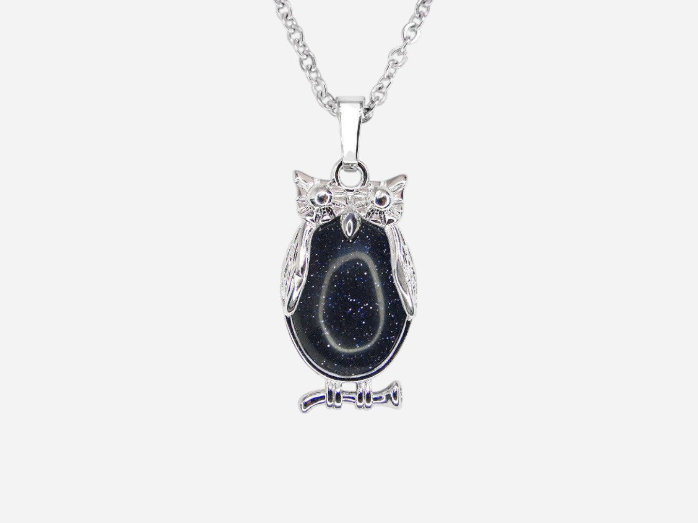 Blue Goldstone Owl Manmade Gemstone Pendant Necklace 50cm with Pouch - Mystic Gems