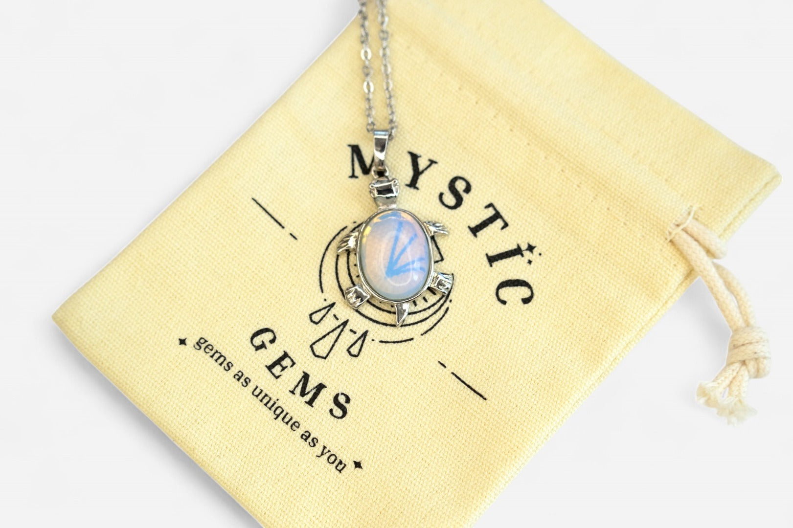 Opalite Turtle Manmade Gemstone Pendant Necklace 50cm with Pouch - Mystic Gems
