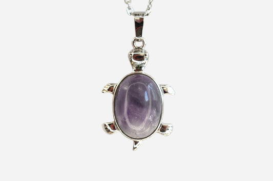 Amethyst Turtle Natural Gemstone Pendant Necklace 50cm with Pouch - Mystic Gems