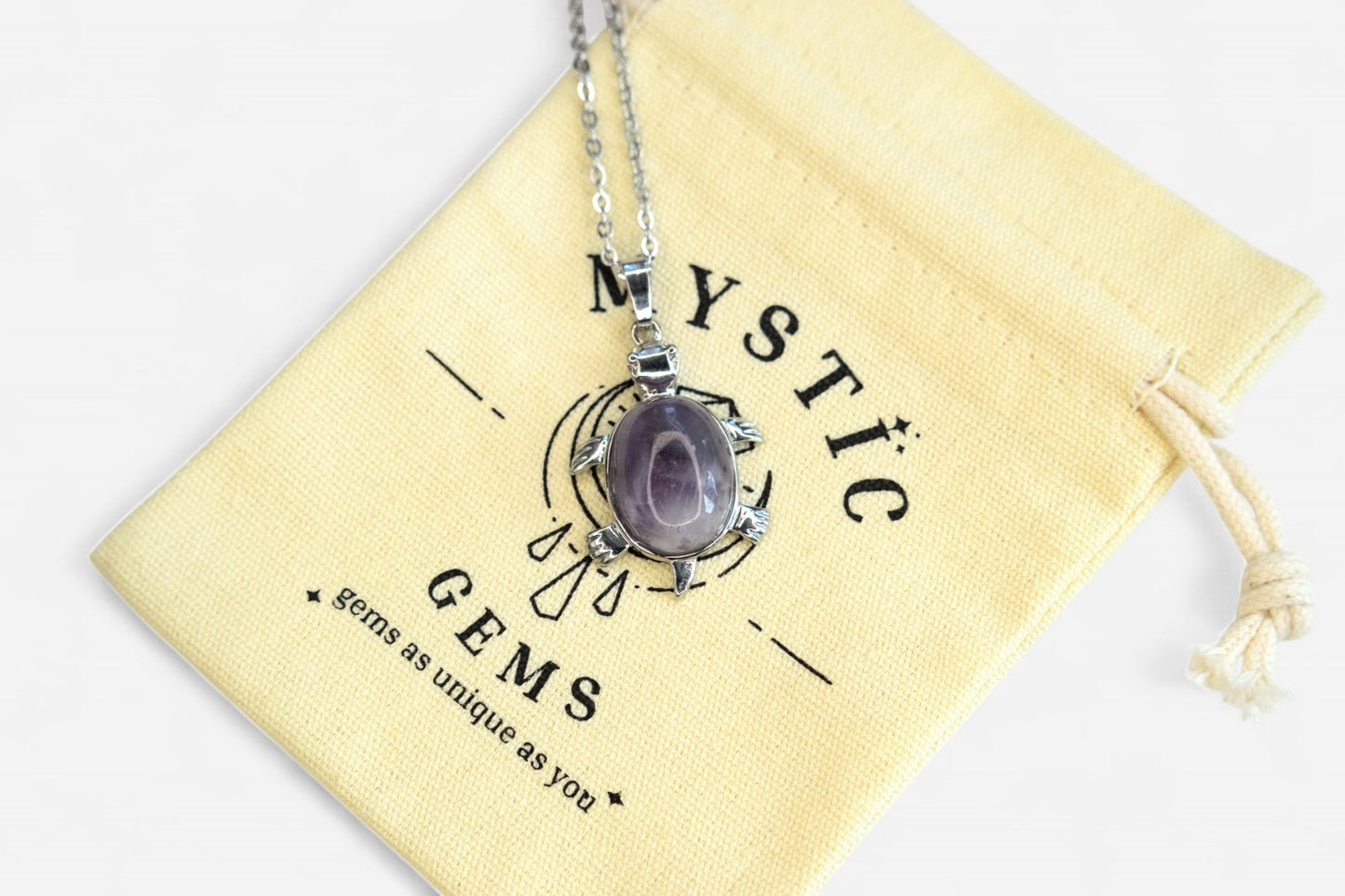 Amethyst Turtle Natural Gemstone Pendant Necklace 50cm with Pouch - Mystic Gems
