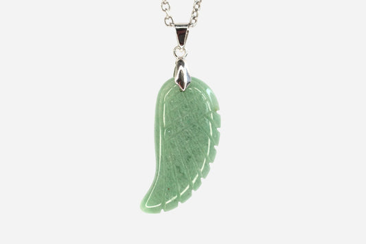 Green Aventurine Angel Wing Natural Gemstone Pendant Necklace 50cm with Pouch - Mystic Gems
