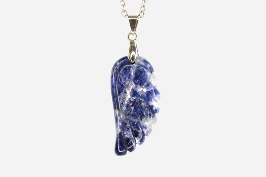 Sodalite Angel Wing Natural Gemstone Pendant Necklace 50cm with Pouch - Mystic Gems