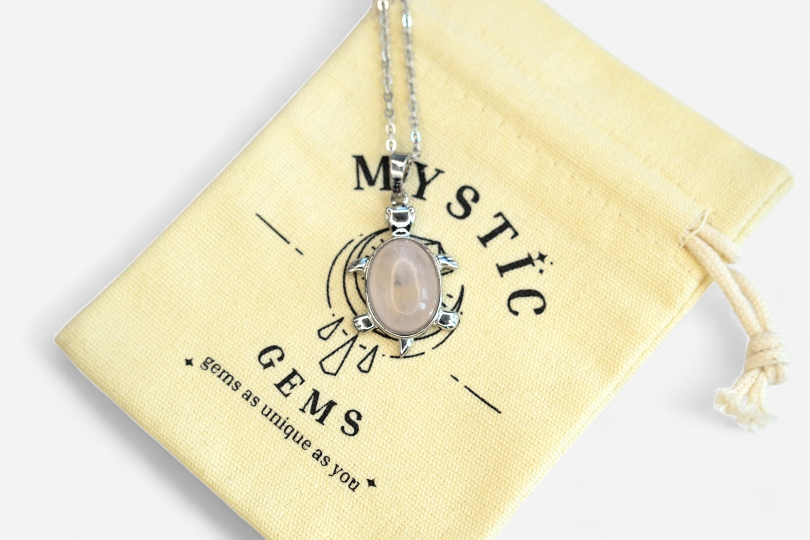 Rose Quartz Turtle Natural Gemstone Pendant Necklace 50cm with Pouch - Mystic Gems