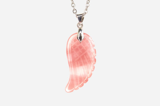 Cherry Quartz Angel Wing Dyed Natural Gemstone Pendant Necklace 50cm with Pouch - Mystic Gems