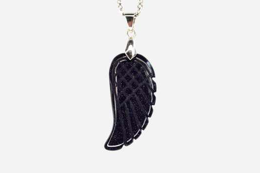 Blue Goldstone Angel Wing Manmade Gemstone Pendant Necklace 50cm with Pouch - Mystic Gems