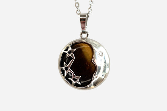 Tigers Eye Moon Natural Gemstone Pendant Necklace 50cm with Pouch - Mystic Gems