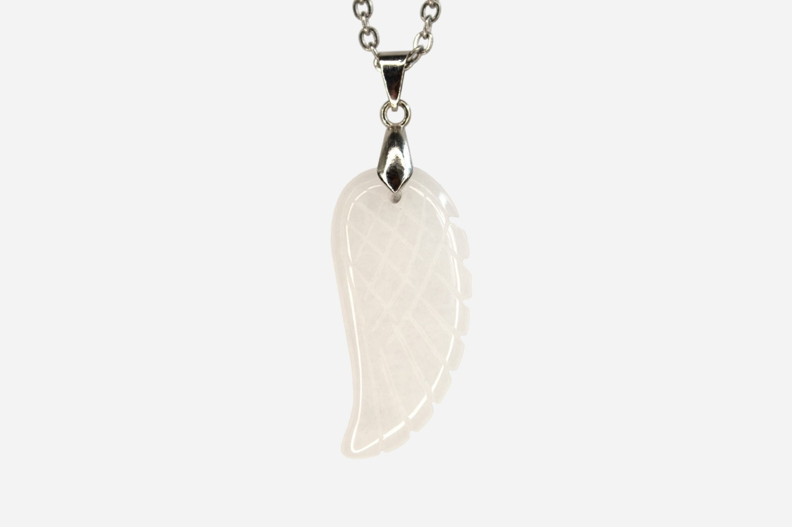 White Jade Angel Wing Natural Gemstone Pendant Necklace 50cm with Pouch - Mystic Gems