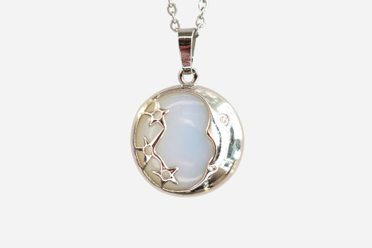 Opalite Moon Manmade Gemstone Pendant Necklace 50cm with Pouch - Mystic Gems