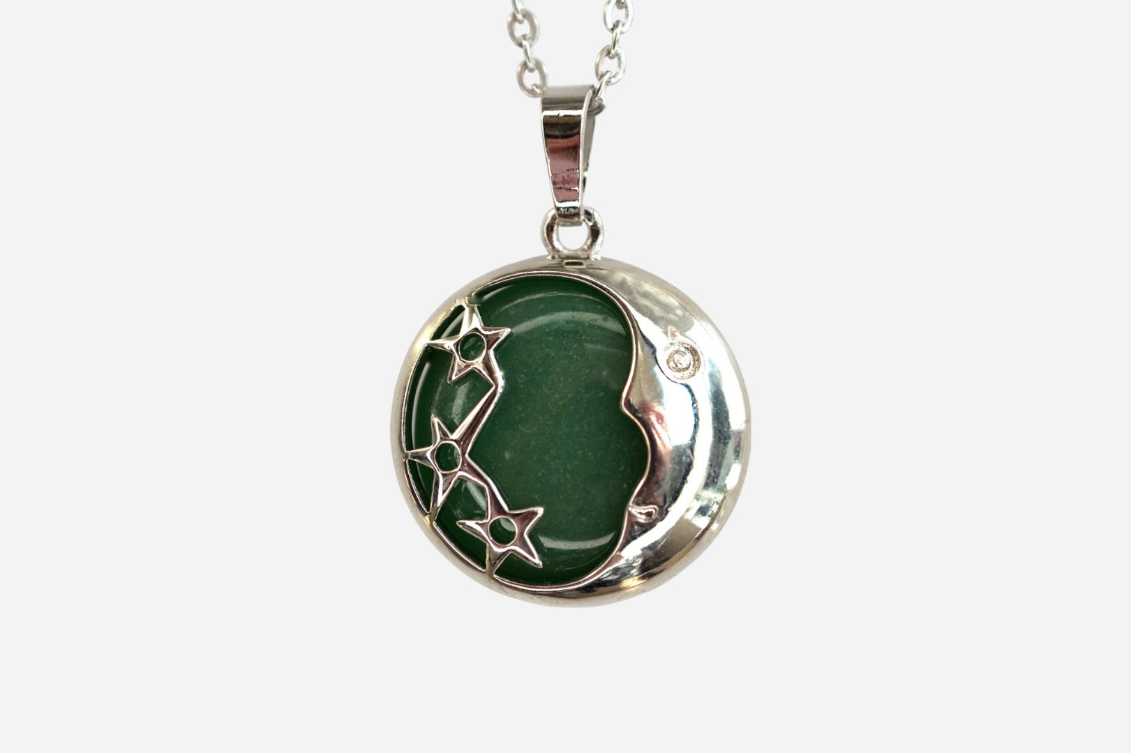 Aventurine Moon Natural Gemstone Pendant Necklace 50cm with Pouch - Mystic Gems