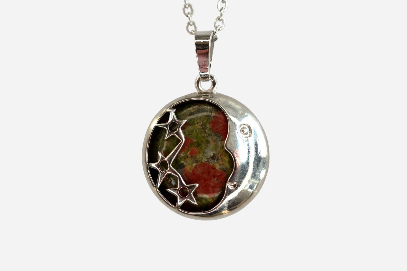 Unakite Moon Natural Gemstone Pendant Necklace 50cm with Pouch - Mystic Gems